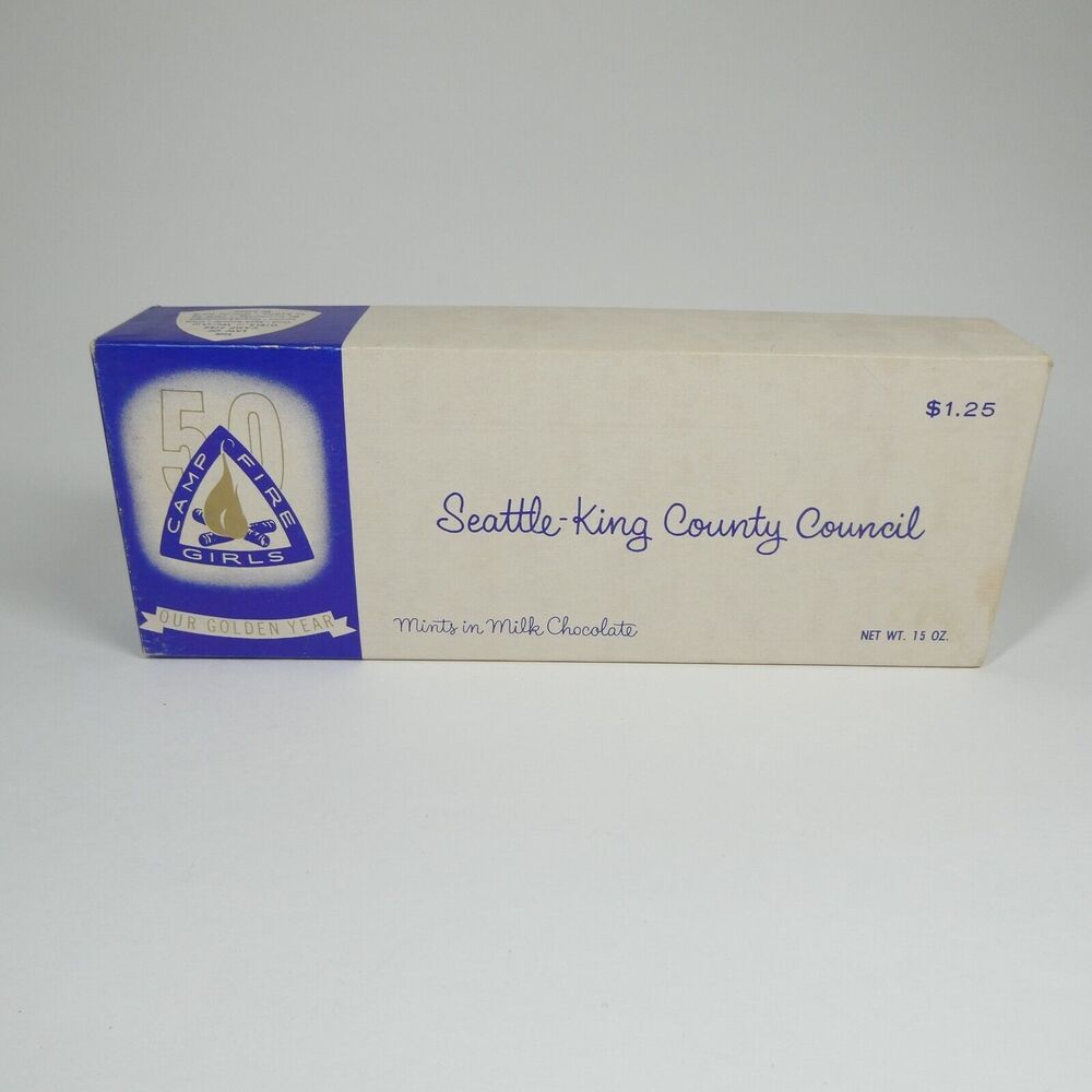 Camp Fire Girls Mints Candy Box Seattle-King County 1960 50th Year Vintage Empty